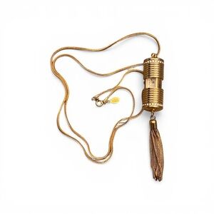 Vintage Joan Rivers Hidden Watch Pendant Necklace – Gold Ribbed Cylinder Tassel